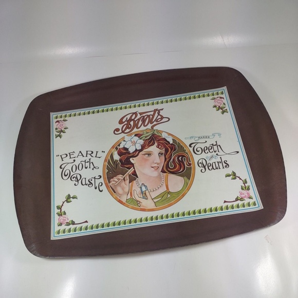 Vintage Thetford England Boots Pearl Toothpaste Ad 14 x 18 Tray RARE Excellent - Picture 1 of 11